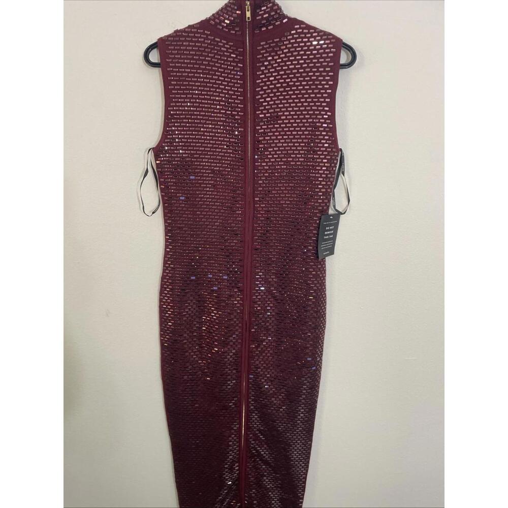 Retrofete Burgundy Sequin High-Neck Column Gown - Picture 12 of 15